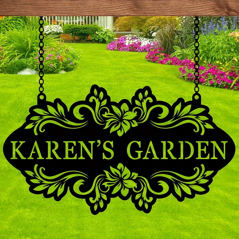Embroidery Garden - لافتة فنية معدنية مخصصة بالاسم/النص/التاريخ، مناسبة