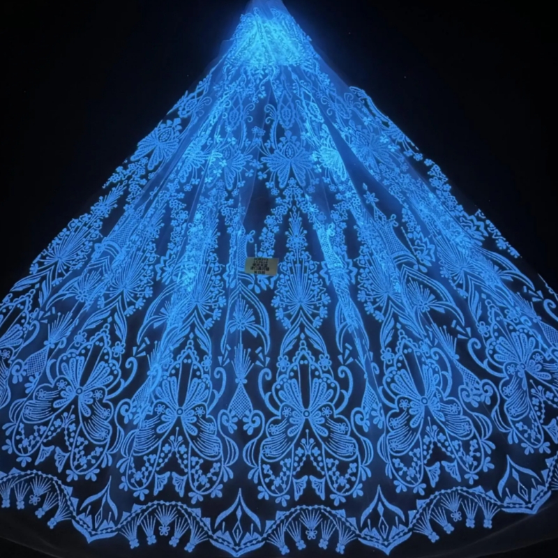 Embroidery Net Fabric - قماش أفريقي أزرق لامع بتصميم عصري