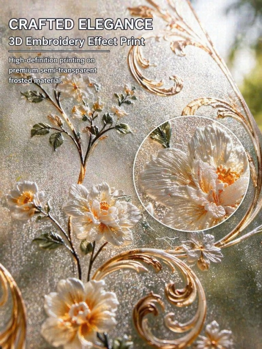 Embroidery Pattern - فيلم نافذة شفاف بنمط تطريزي للخصوصية،