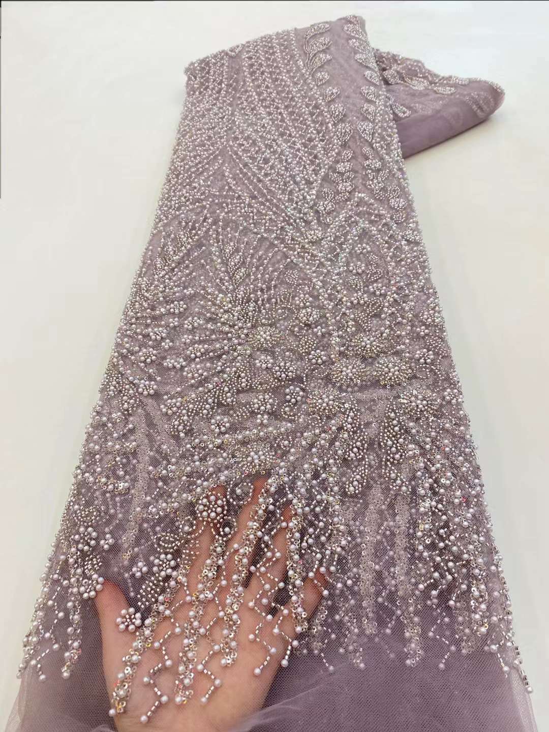 قماش دانتيل مع خرز ، ترتر ، مط - مراجعة Embroidery Net Fabric وسعره