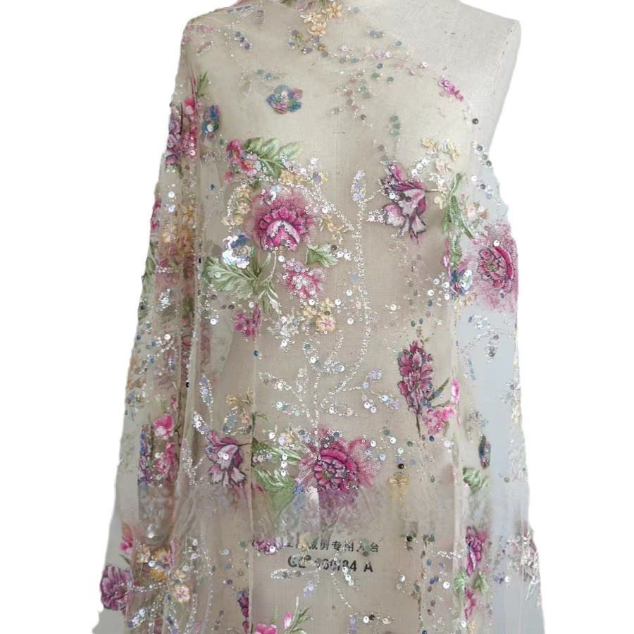 قماش دانتيل فاخر مطرز بالخرز ب - مراجعة Embroidery Net Fabric وسعره