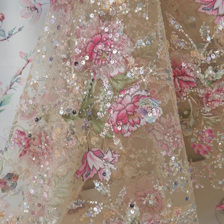 قماش دانتيل فاخر مطرز بالخرز ب - مراجعة Embroidery Net Fabric وسعره